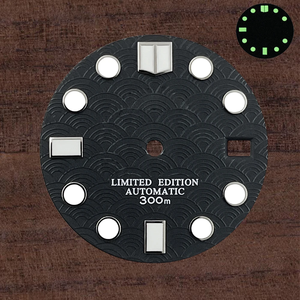 28.5 มม.S Logo Dial เหมาะสําหรับ NH35/NH36/4R/7S ญี่ปุ่นอัตโนมัตินาฬิกาสีเขียวส่องสว่างการปรับเปลี่ยนอุปกรณ์เสริม
