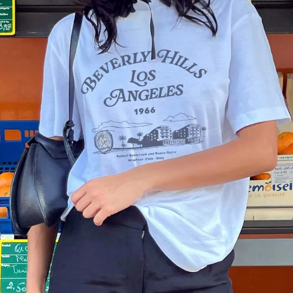 

Los Angeles 1966 Letters Printing White Vintage Style Cotton T Shirts Summer Short Sleeve Loose Casual Tops Street Fashion Tees
