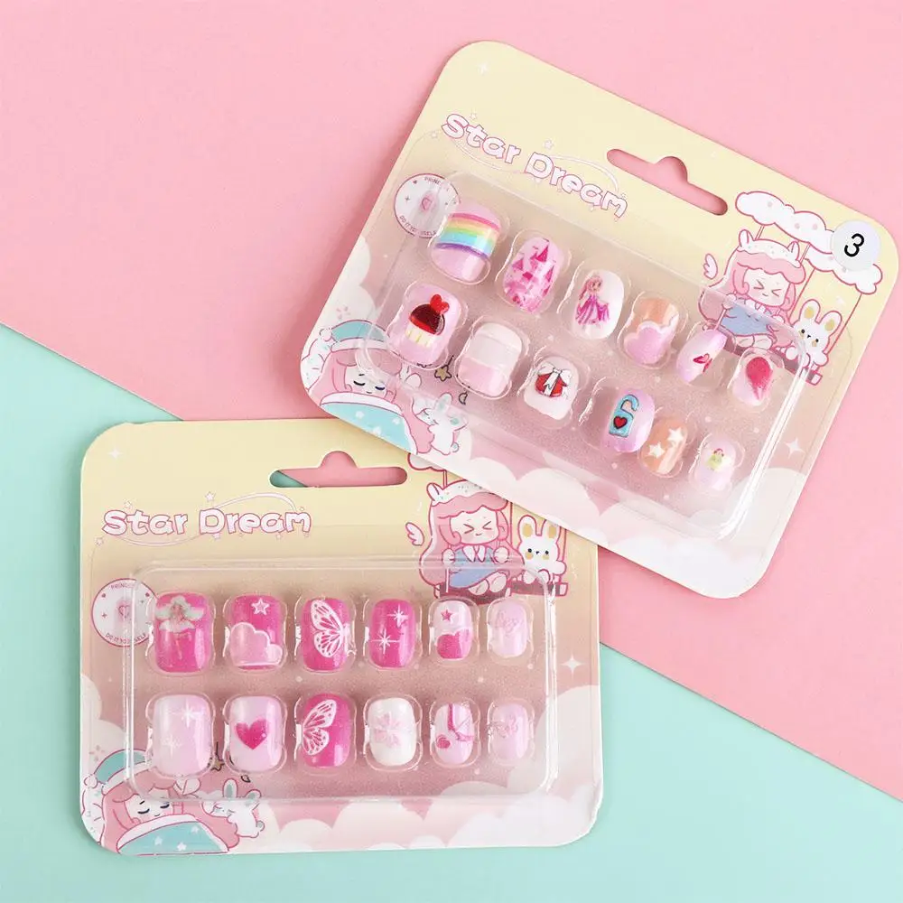 12 stks/set Nagelbenodigdheden Kinderen Kunstnagels Manicure Materiaal Nagelaccessoires Kinderen Cartoon Nepnagels Volledige dekking Nail Art Tips