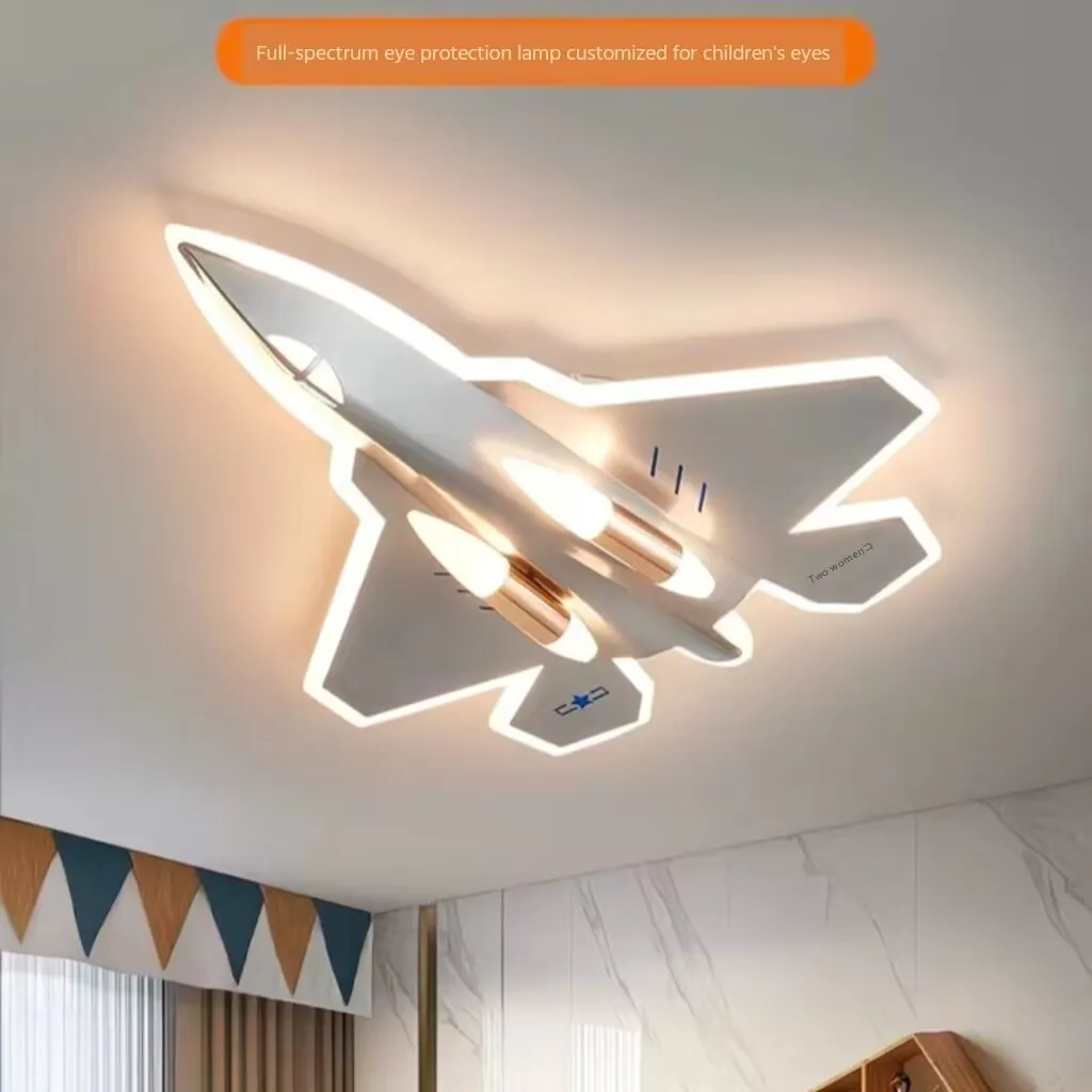 Children's room ceiling mounted airplane light, bedroom eye friendly lamp, J10 fighter jet model, cool boy airplane lamp