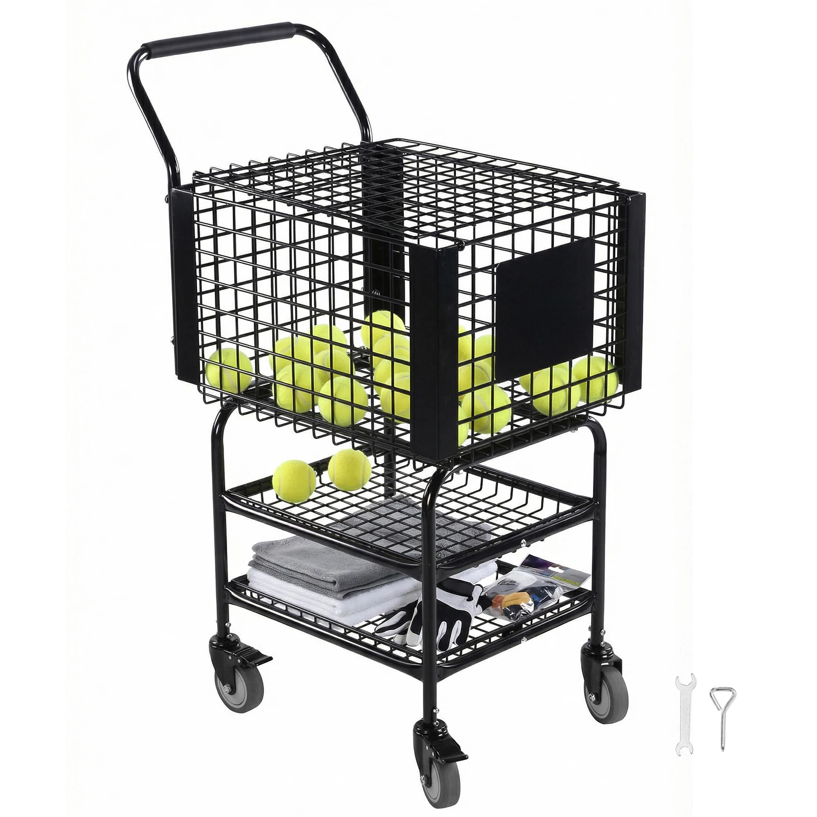 

Tennis Ball Basket Cart Large Capacity Wheeled Tennis Ball Hopper Holds 350 Balls for Teaching & Court Use