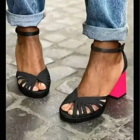 Women's Gold Sandals Ankle Strap Block Heel Peep Toe Party Shoes image 3
