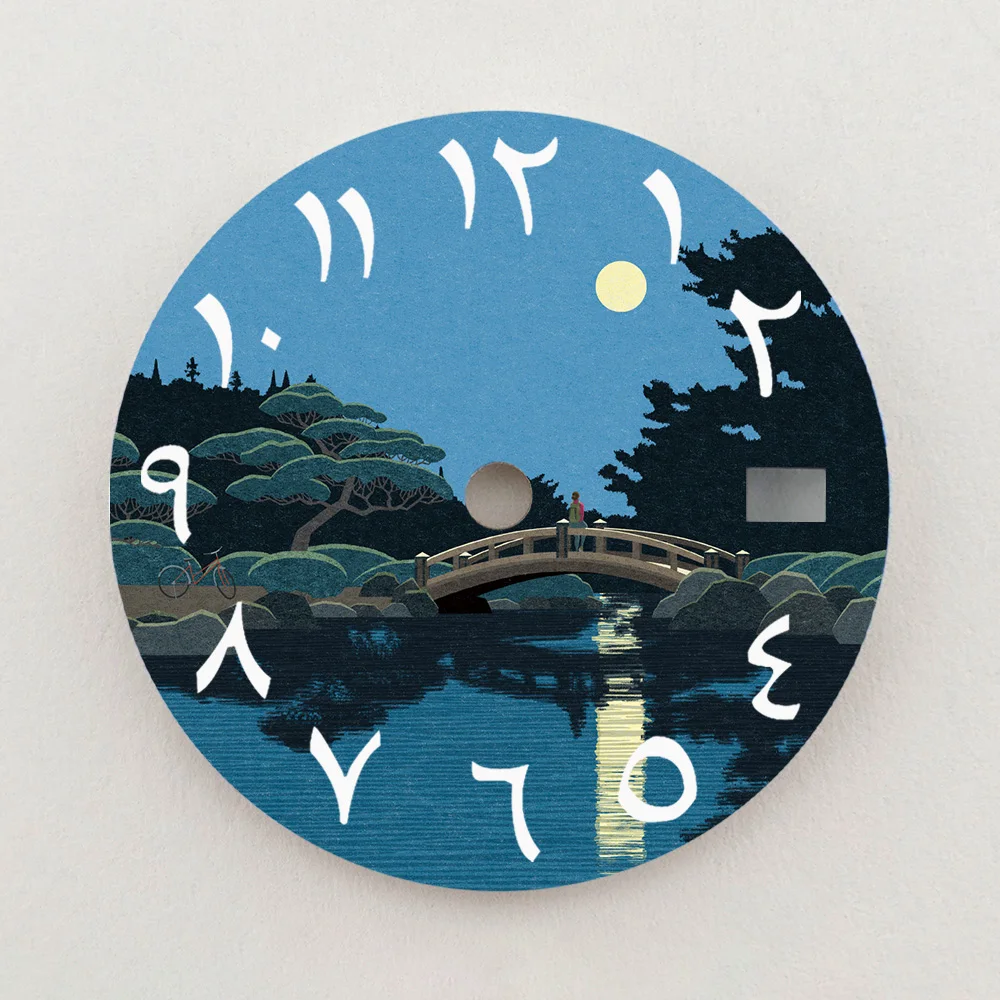 28.5mm NH35 Dial Night Lake Bridge Scenery Dial Luminous Dial NH36 Dial Watch Accessories Fits NH35/NH36 Movements Custom LOGO