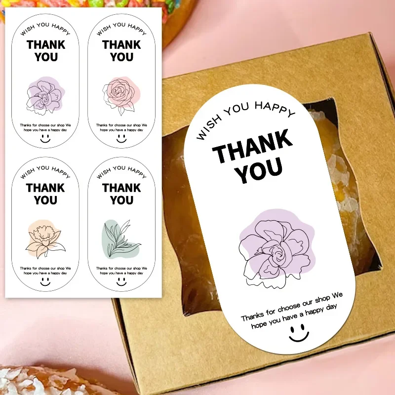 100Pcs Cute Flower Thank You Stickers for Small Business Baking Cake Dessert Packaging Gift Sealing Decoration Labels Stationery