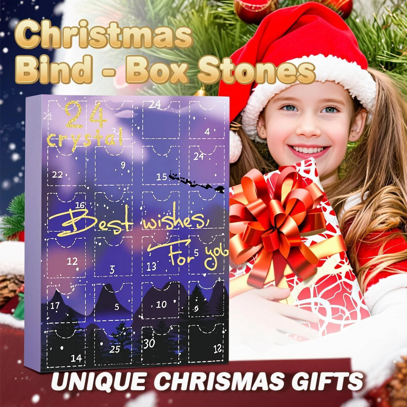 

Рождественская глухая коробка с минеральным сюрпризом - натуральные кристаллы, скалы, ископаемые, коллекция драгоценных камней для детей, обучение геологии и веселая вечеринка