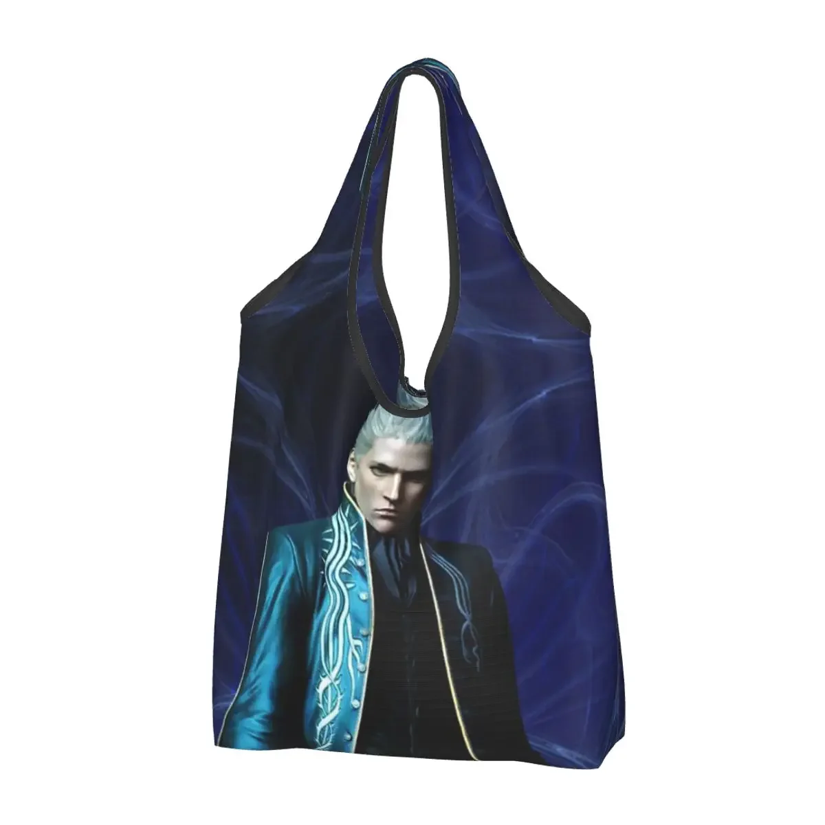 Vergil From The Devil May Cry Series Portable Tote Shopping Bags Foldable Shopper Bag Groceries Handbag Shoulder Bag