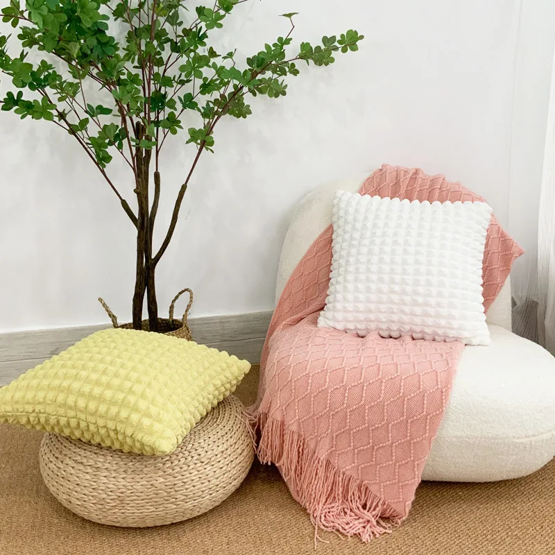 Funda de cojín Ins Cream Puff, decoración geométrica, fundas de almohada nórdicas de Color sólido, funda de almohada, cojín para sofá