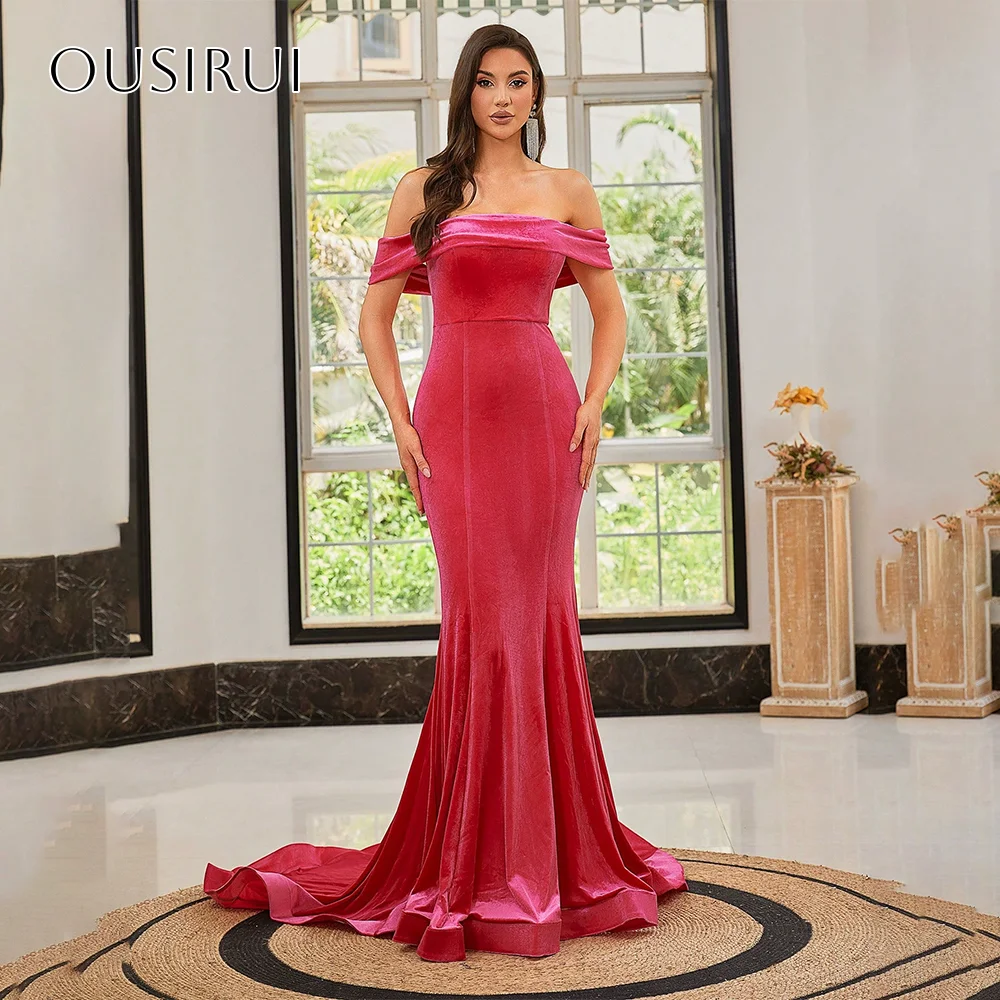 

Бархатные длинные платья для выпускного вечера с открытыми плечами, вечерние платья со шлейфом по индивидуальному заказу, платья de festa