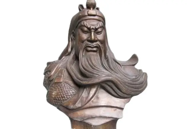 40CM Chinese 100% Pure Bronze Copper Guan Gong Gong Yu warrior Head Statue