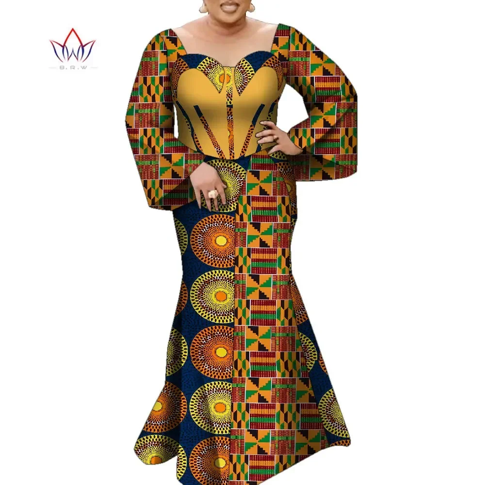 

African Dresses for Women Long Sleeve Maxi Dress African Print Patchwork Party Dress Robe Traditional African Clothing WY9195