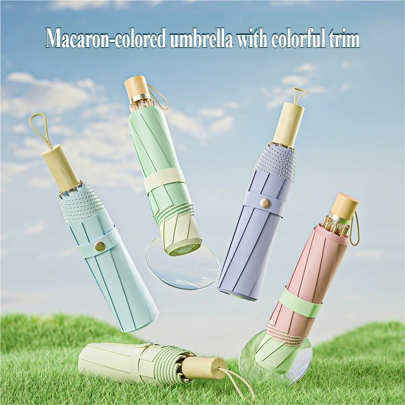 

Macaron Automatic Foldable Umbrella Auto Close Anti-Snapback Windproof UV Protection Rain & Sun Use