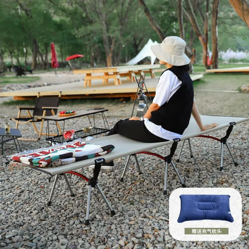 Outdoor Camping Folding Camp Bed Portable Ultra-light Aluminum Alloy Camping Bed Field Self-driving Office Lunch Break Bed