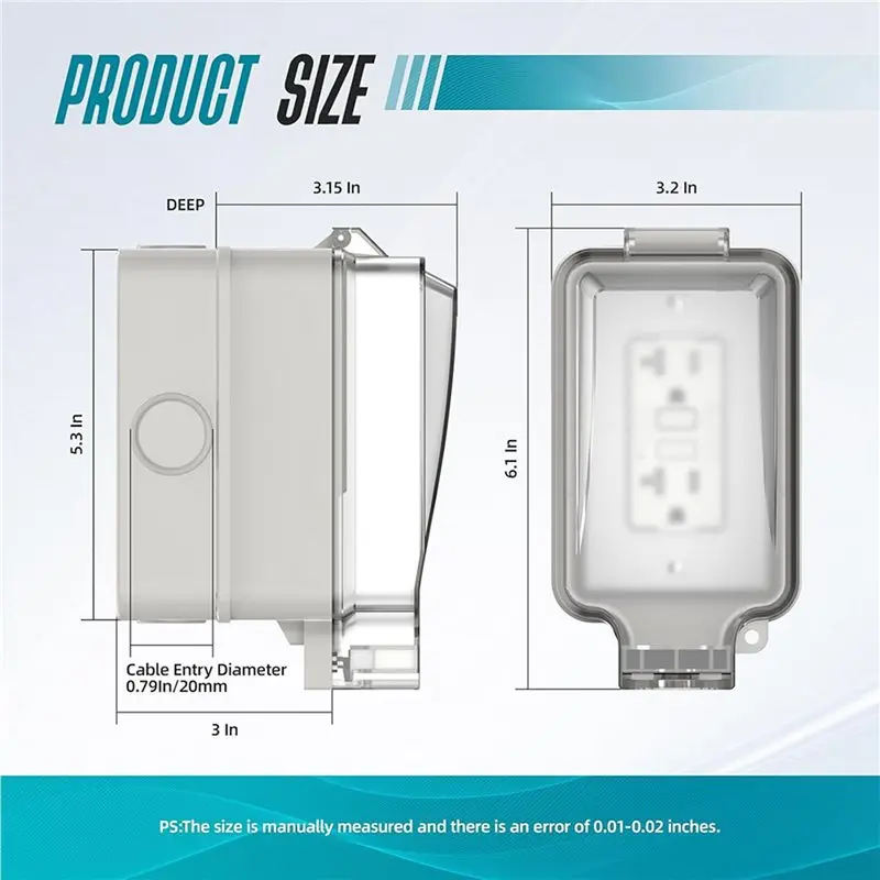 BHTS-5X Outdoor Electrical Outlet Box,IP66 Waterproof & Lockable Enclosure,20A Rated With Double Socket For Gardens,Yards