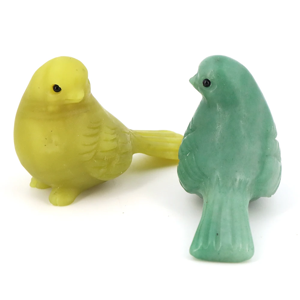 Cute Bird Statue Natural Stone Carving Healing Crystal Animal Figurine Ornament Gemstone Simulated Bird Garden Home Decoration