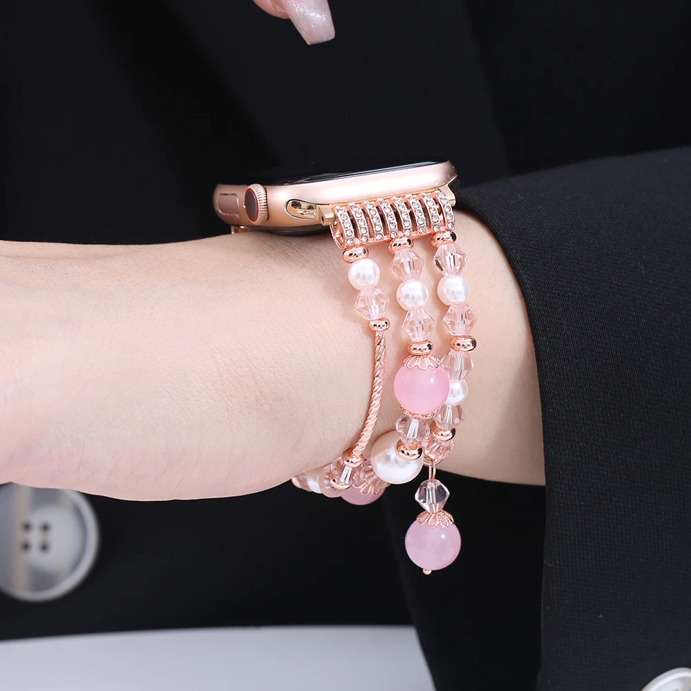 النساء سوار حزام ل سوار ساعة يد آبل 44 مللي متر 40 38 42 41 45 49 مللي متر مطاطا العقيق اللؤلؤ معصمه ل Iwatch سلسلة 9 8 7 SE 6 5 #3