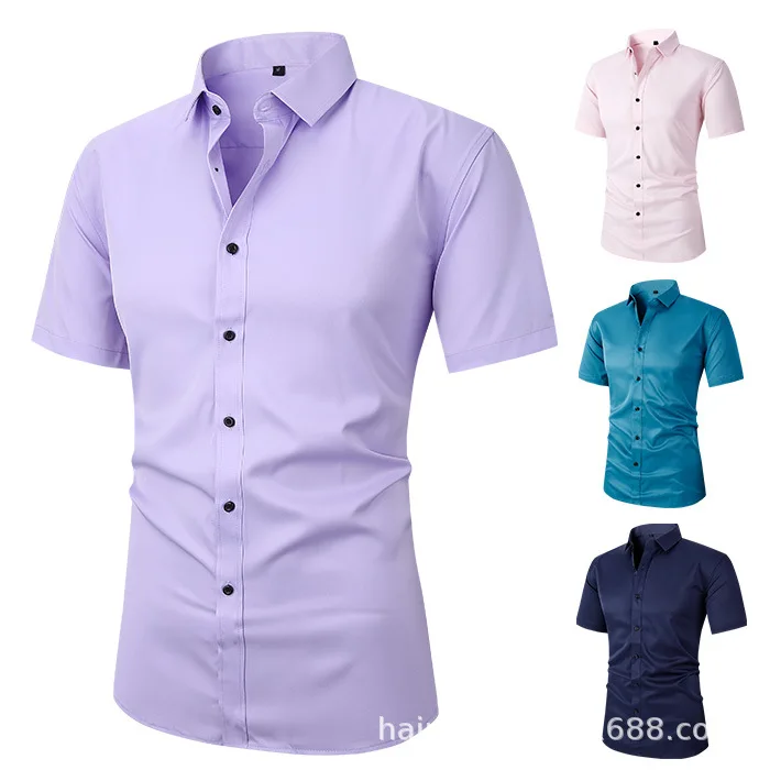 Camisas masculinas de manga curta, roupas de trabalho, camisas de negócios, tops elásticos de alta qualidade, verão