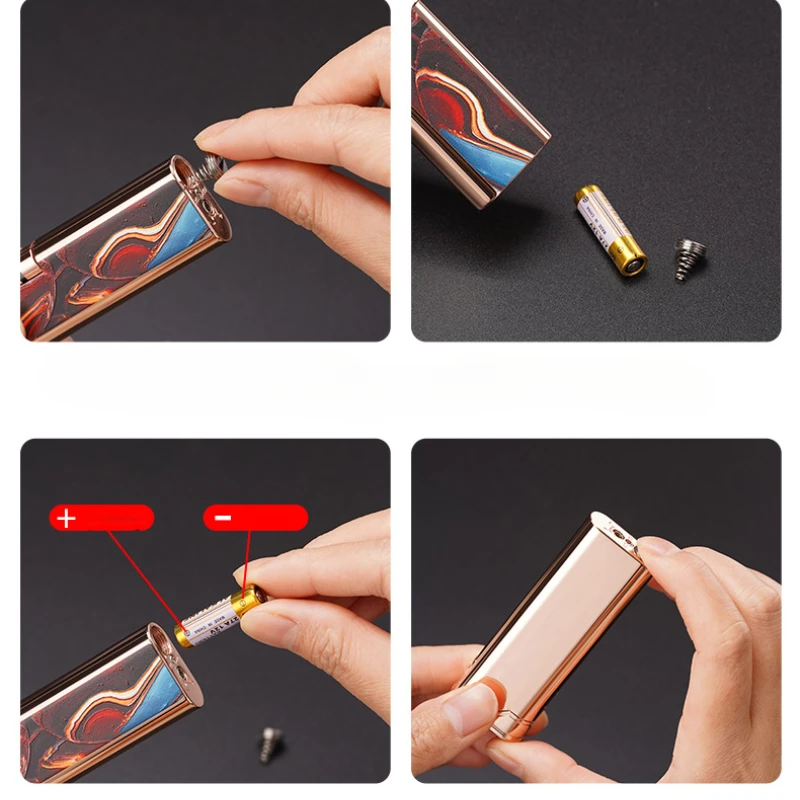 

Relief 3D Pattern Ultra Narrow Body Open Flame Butane Gas Lighter Silent Side Pulley Ignition Battery Electric Lighters Smoking.