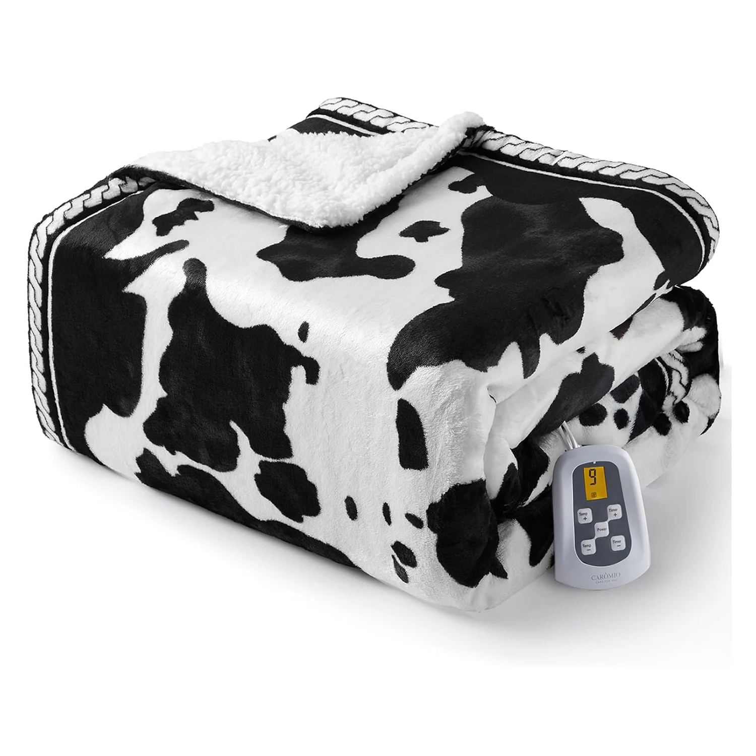 Heated Electric Blanket , Cow Print Fast Heating Blankets with LCD Controller, Heat Levels & Time Settings, Machine Washable