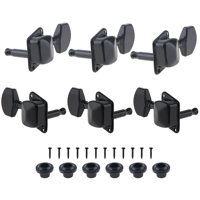 

6pcs Black Guitar String Tuning Pegs Locking 3R+3L Semi-closed Machine Heads Tuners for Acoustic Folk Guitar Accessories