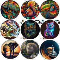 Hedgehog Wooden Jigsaw Puzzle DIY Crafts Animal Wood Puzzles For Kids Adults Educational Brain Trainer Family Interactive Games