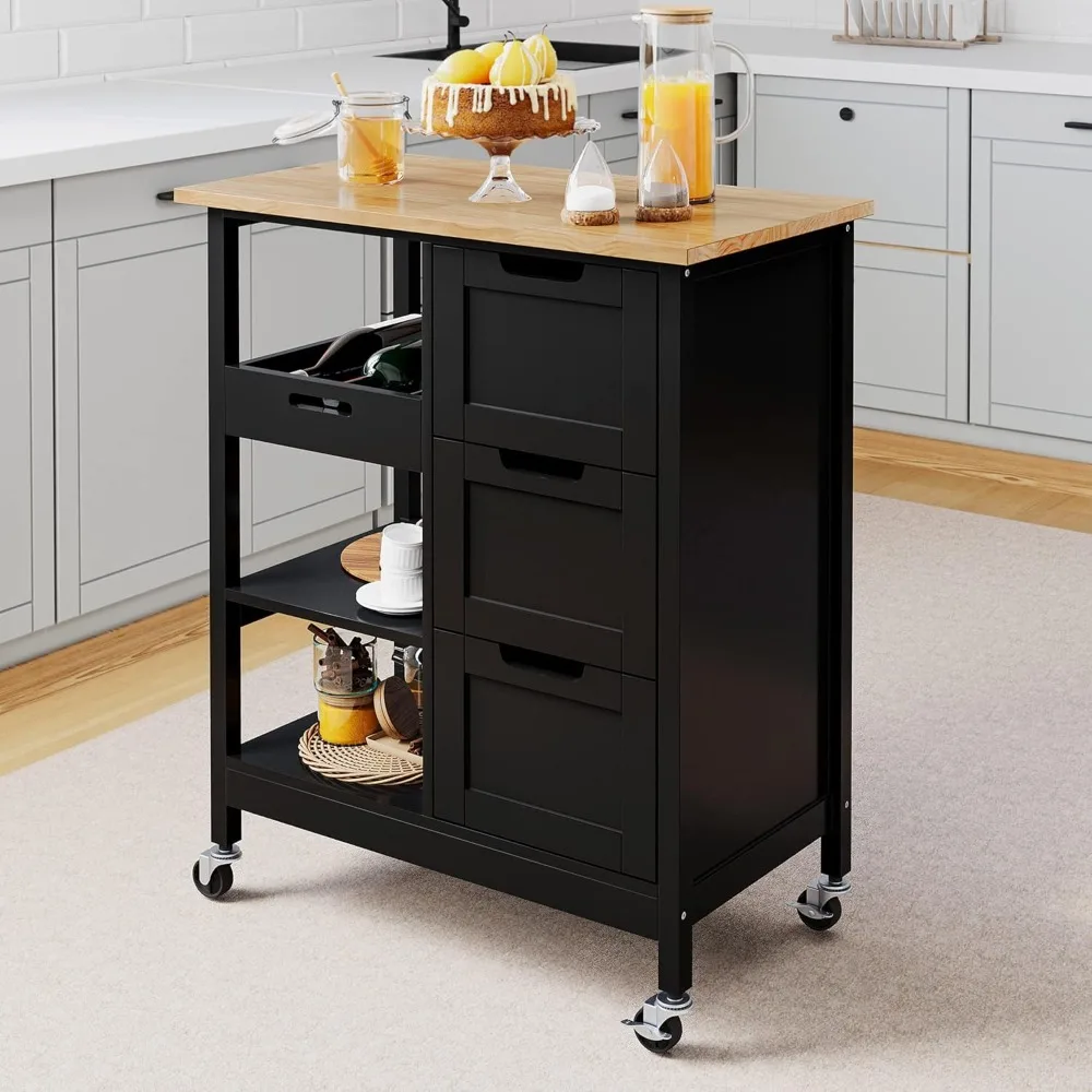 

Kitchen Island with Storage, Kitchen Cart for Home, Rolling Serving Utility Trolley Cart on Wheel with 3 Drawers