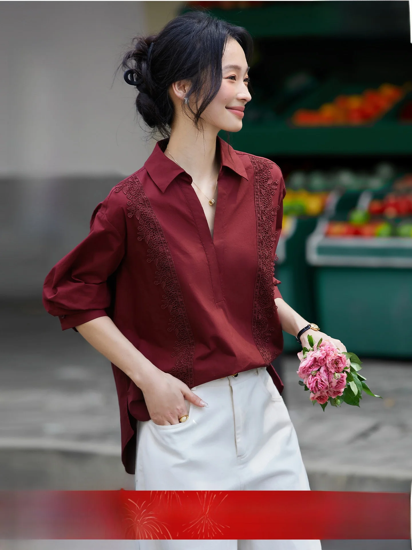 

Ele Embroidered Long Sve Hollow out irt Women's Faionable Top Cotton Casual Sle Breathable Loose Fit irt