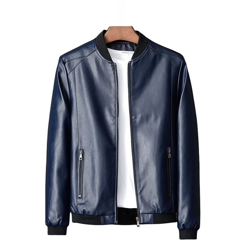 Spring Autumn Men's PU Leather Coat Fashion Slim Handsome Motorcycle Jacket L-8XL Large Size Casual Business Baseball Coat