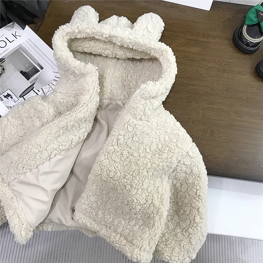 

Boys Lamb Fur Jacket Winter Girls Thickened Hooded Zipper Coat Children's Clothing Sister Brother Matching Outfits Autumn