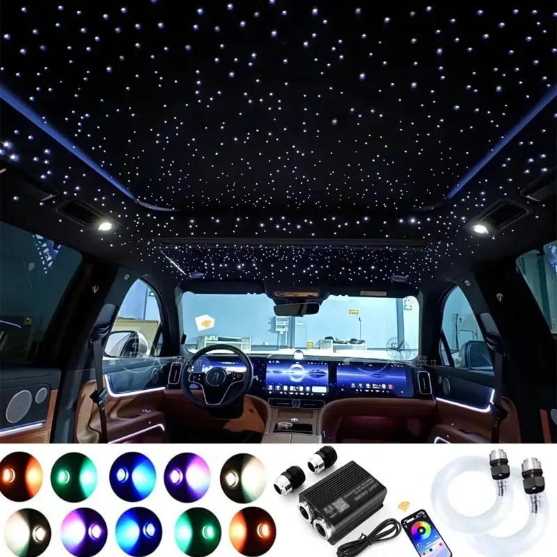 12V RGB LED Fiber Optic Twinkle Starlight Shooting Star Headliner Kit with Remote Control IP20 Lightweight