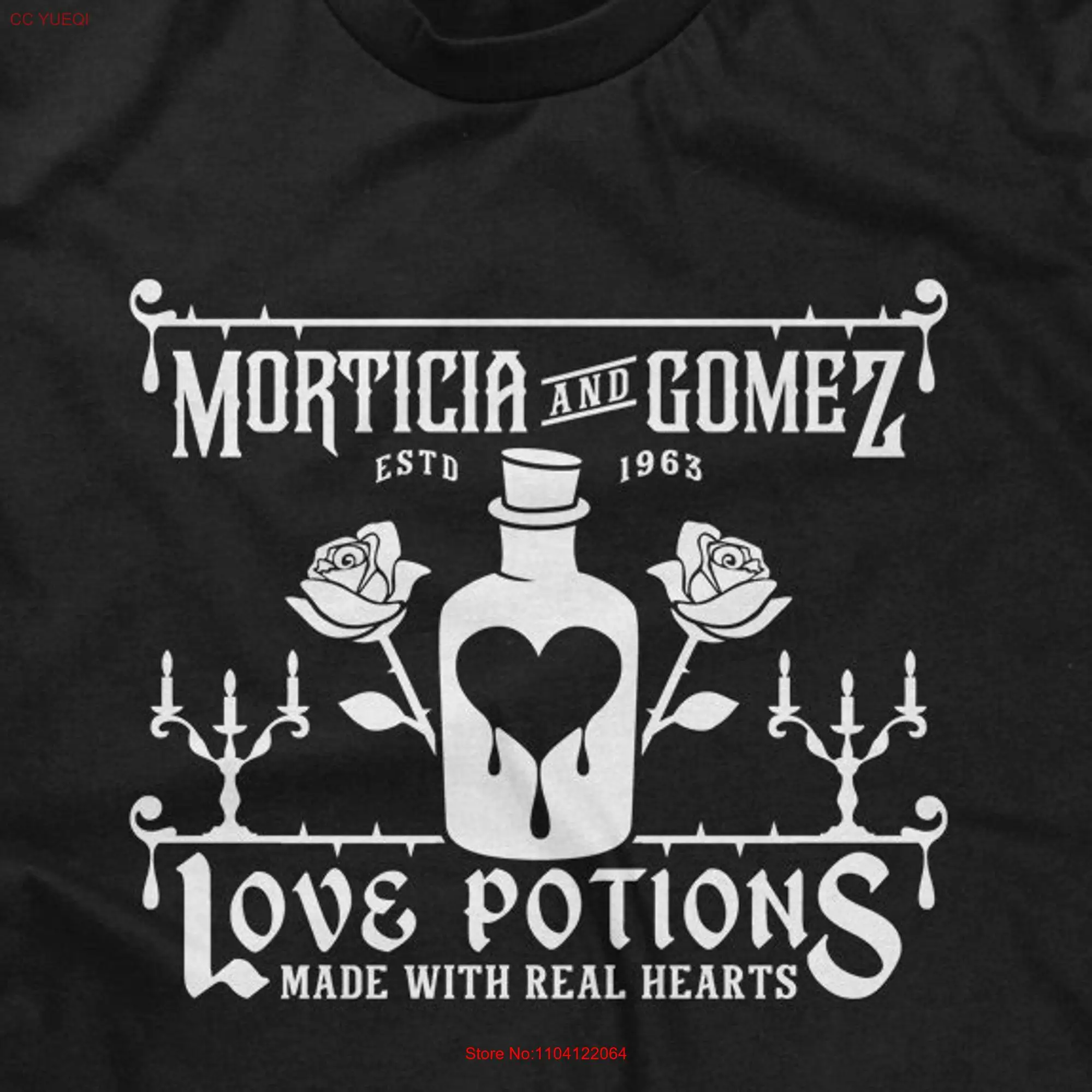 Morticia Gomez Love Potions Mens T shirt or Goth Spooky Funny Dark Creepy  long or short sleeves