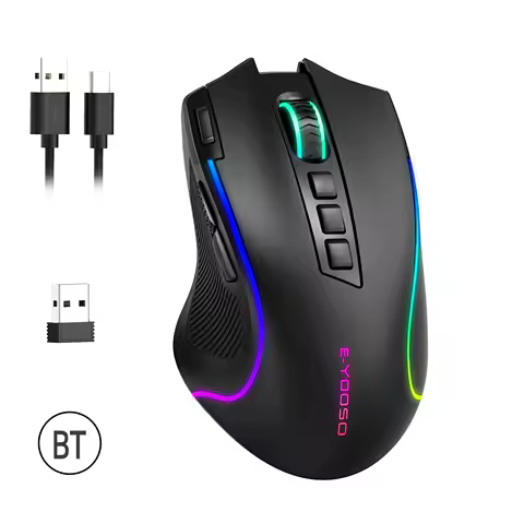 Mouse Gamer Tri-Mode 8000DPI - Bluetooth/2.4G/Cabo, 9 Botões Programáveis, Bateria 1000mAh e RGB para PC/Notebook, Coibeu