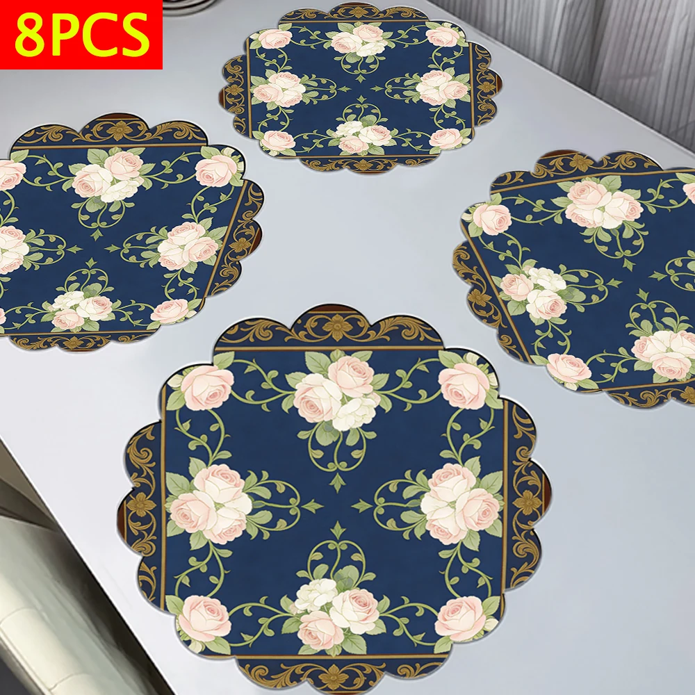 

8 шт. салфетки-темно-золотой декоративный цветочный дизайн, коврики для стола 38x38 см, коврики для тарелок, подходят для украшения стола фестиваля семьи
