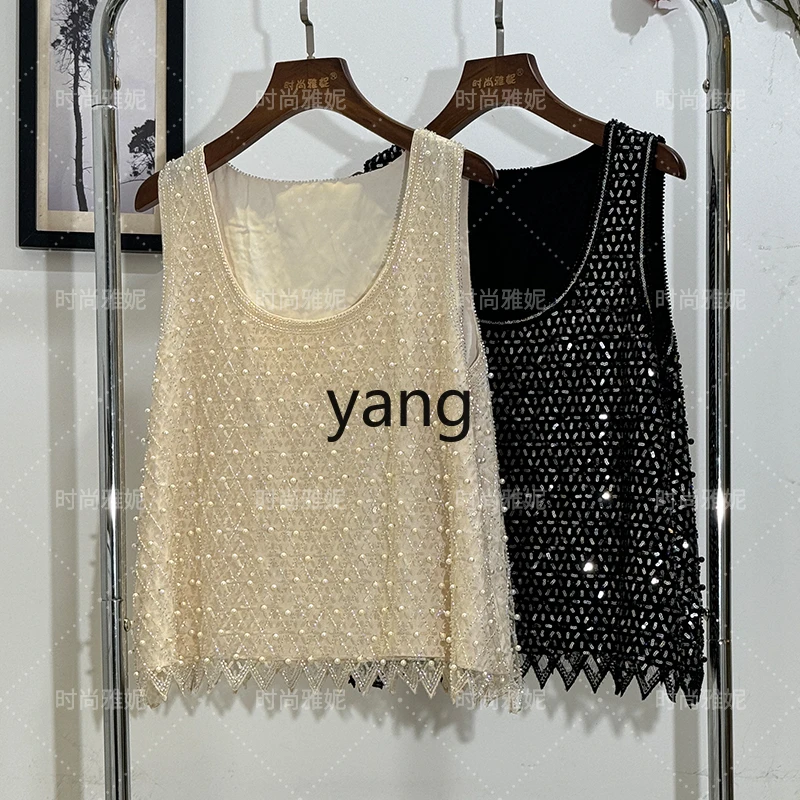 LMM Rompi Luar Ramping Ramping Kristal Mengkilap Atasan Suspender Manik Payet Serbaguna Wanita