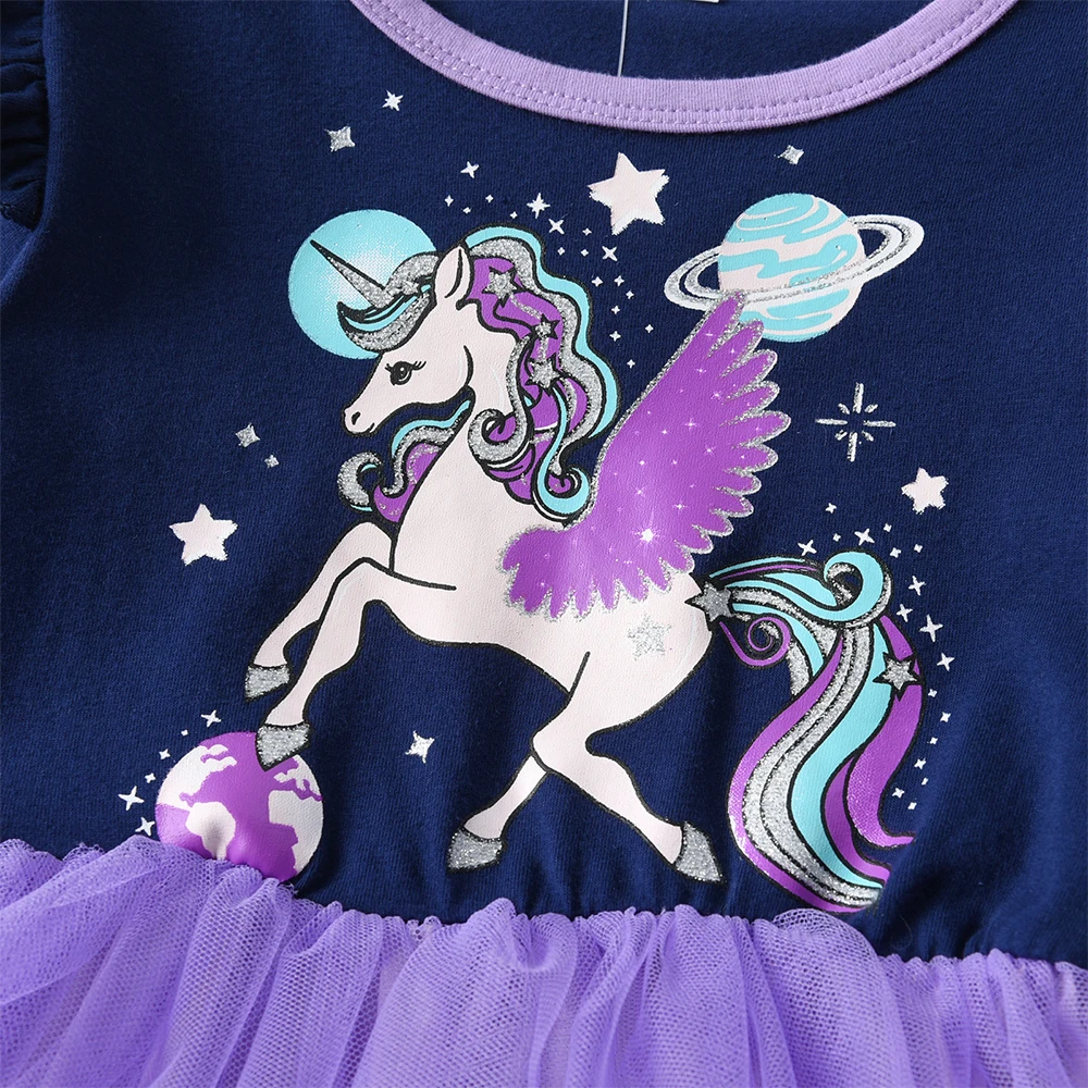 DXTON Prinzessinnen-Mesh-Kleid für Mädchen, Einhorn, geschichtetes Mesh-Kleid, Kindergeburtstagskleidung, langärmelig, Herbstkleid für Babys und Kinder – Detail 4