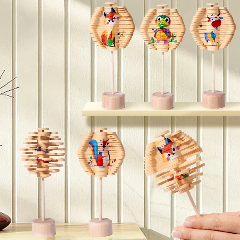 Rotierende Lutscher-Figuren aus Holz, rotierender Spin, Montessori-Spielzeug, tragbar, interaktiv, lustig, rotierender Lutscher, frühe Bildung
