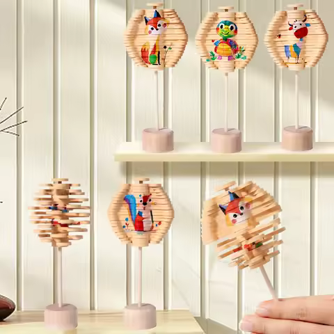 Wooden Rotating Lollipop Figurines Rotating Spin Montessori Toys Portable Interactive Funny Rotating Lollipop Early Education