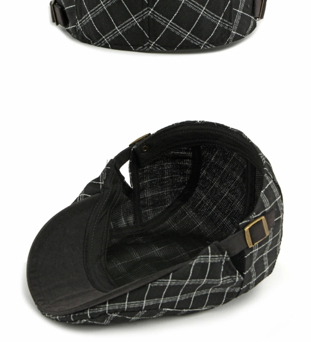 HT5057 Baskenmützen für Herren und Damen, Vintage Künstler-Mütze, Karierte Baskenmütze, Herren- und Damen-Flatcap, Frühling-Sommer Verstellbare Baskenmütze – Detail 10