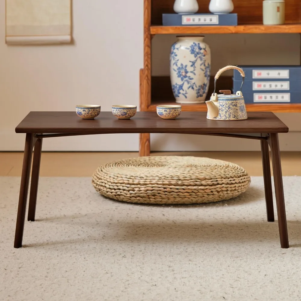 طاولة قهوة قابلة للطي من الخيزران - لمسة نهائية من خشب الجوز، لا حاجة للتجميع، 26 × 15.8 × 11.8 بوصة، مناسبة لغرفة النوم أو استخدام طاولة الشاي المنخفضة #2