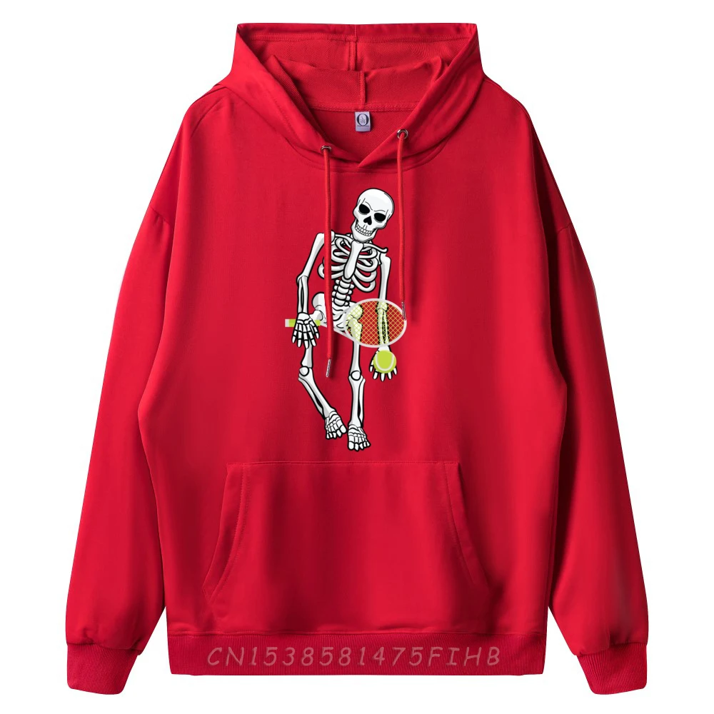 Esqueleto jugando tenis disfraz de Halloween perezoso divertido deporte Harajuku Sudadera con capucha blanca hombres estilo Vintage