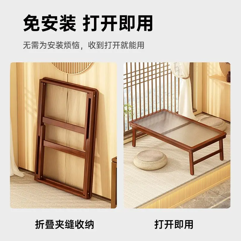 Foldable table, bay window table, children's student learning table, low dining table tempered glass