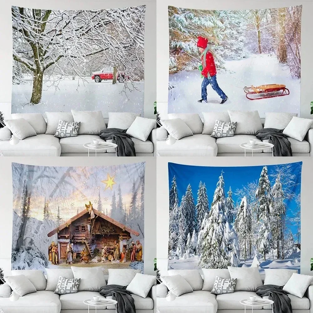 

Christmas Snow New Year Sleigh Tapestry Living Room Sofa Home Decor Christmas Gift