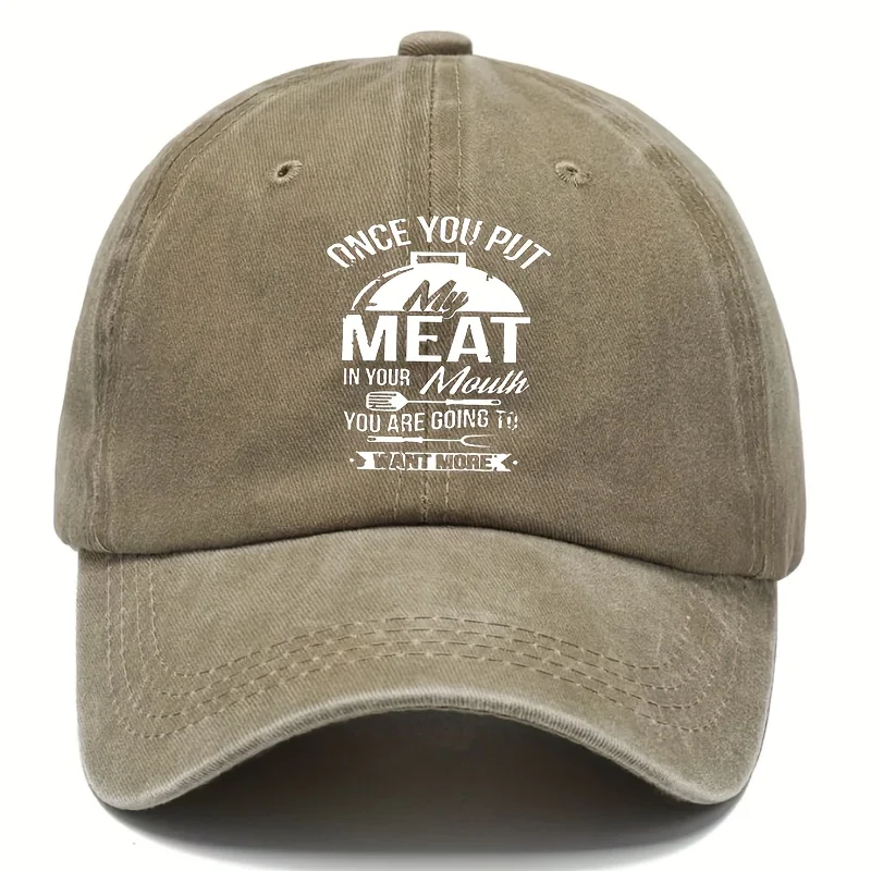 Distressed Dad Baseball Cap With Meat Letter Theme Print - Men's Baseball Cap, Moisture Wicking Cowboy Hat