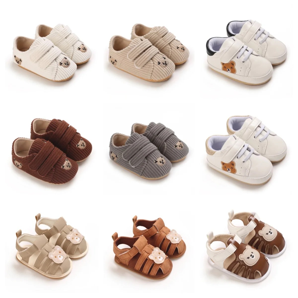 Cute cartoon teddy bear walking shoes for babies, comfortable soft soled front shoes suitable for 0-18 months old