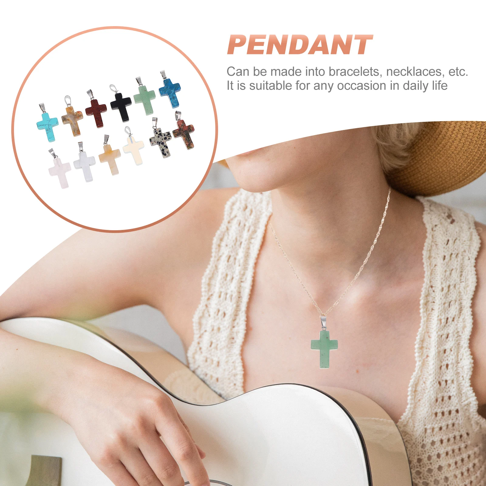 

12pcs Stone Cross Pendant DIY Necklace Bracelet Charms Vibrant Colors Jewelry Making Cross Jewelry Accessories Supplies