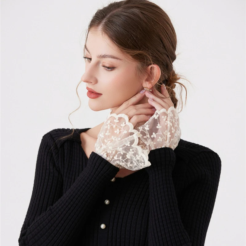 Women's Decoration Detachable Mesh Flare Wrist Sleeves False Cuffs Removable Arm Cover Sweater Ruffles Wristband Accessories