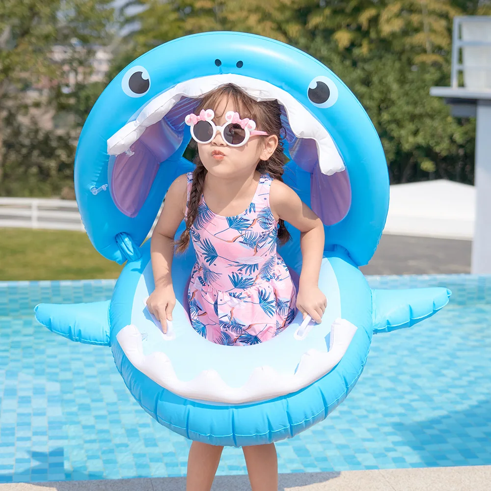 

Fun Swimming Ring with Sunshade Shark-Shaped Seat for Infant and Toddler Detachable Float Ring Toys for Kids Up To 5 Years Old