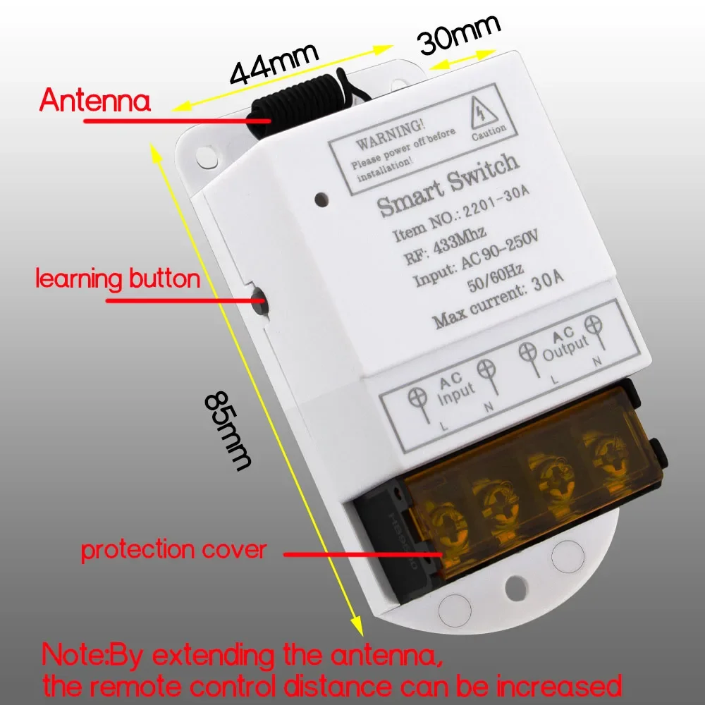 433Mhz RF uniwersalny pilot Swtich AC 110V 220V 30A przekaźnik dużej mocy odbiornik i nadajnik, do pompy światła wentylator