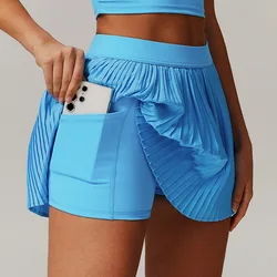 High Waisted Sports Short Skirts Women's Fitness Yoga Quick Drying A-line Tennis Skirts Gym Workout Anti Glare Lined Skirts