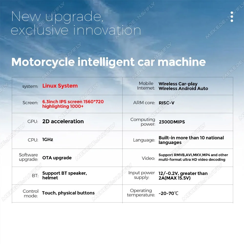 Mekede شاشة IPS مقاس 6.3 بوصة  دراجة نارية محمولة للملاحة نظام تحديد المواقع اللاسلكي Carplay أندرويد السيارات دعم IPX7 مقاوم للماء