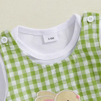 תינוק ילד ראשון פסחא תלבושת ארנב רקמה חוות Romper משובץ סרבל אוזני כובע יילוד תינוק בגדי פסחא 6 best sales תלבושת פסח לתינוק - №3